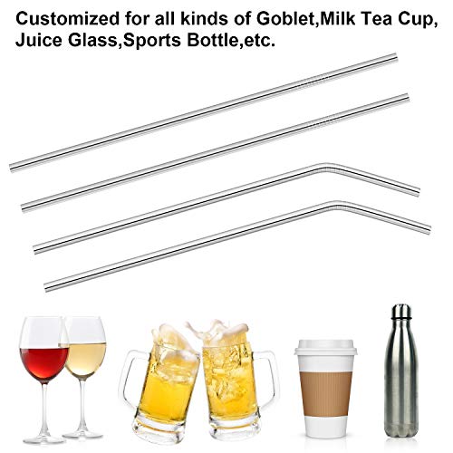 Hypermotion Stainless Steel Straw, Food Grade Reusable Metal Drinking Straw Set with 2 Cleaning Brushes and Carry Pouch for Smoothie, Milkshake, Cocktail and Hot Drinks