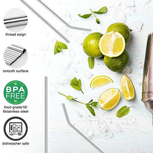 Hypermotion Stainless Steel Straw, Food Grade Reusable Metal Drinking Straw Set with 2 Cleaning Brushes and Carry Pouch for Smoothie, Milkshake, Cocktail and Hot Drinks