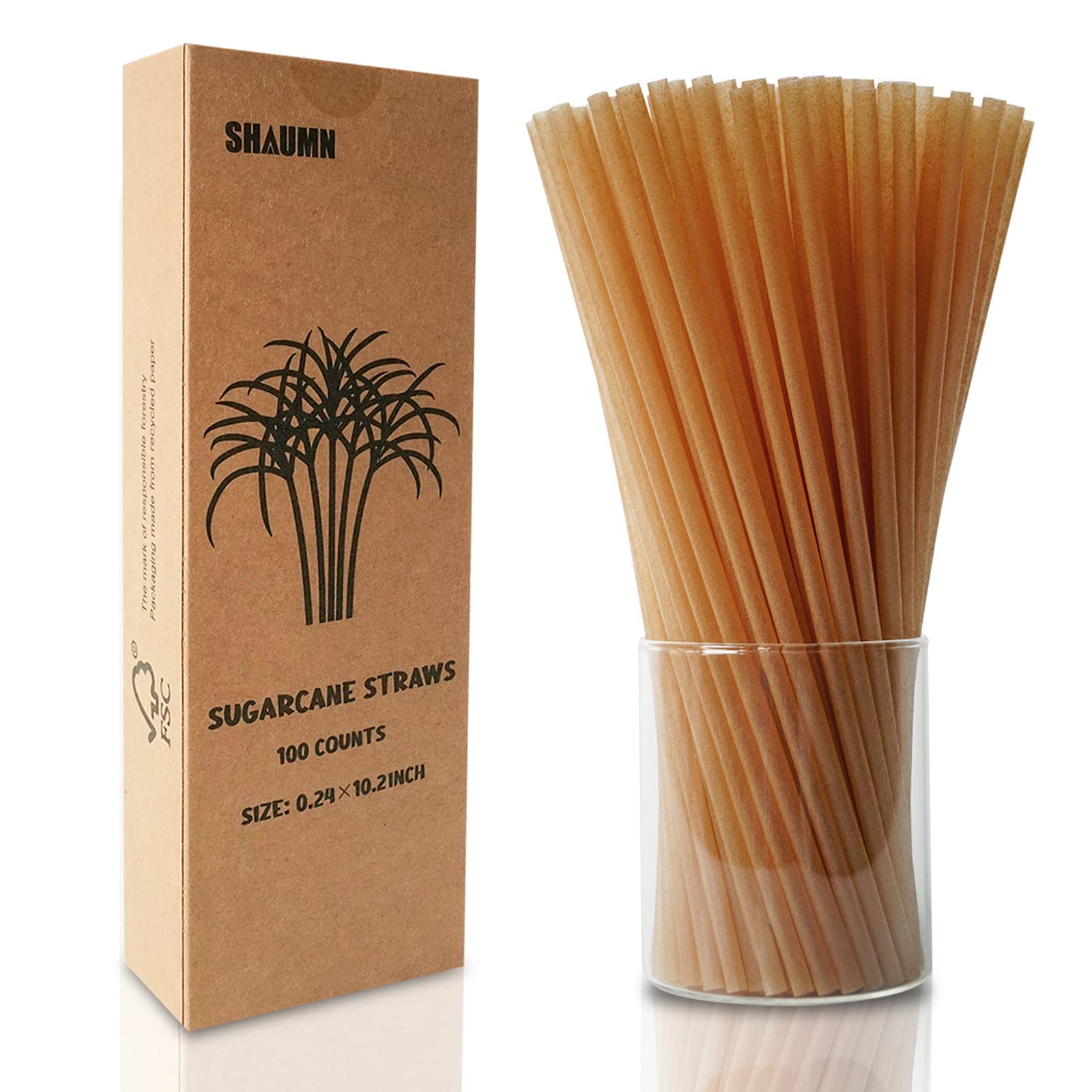 Biodegradable Eco-Friendly Sugarcane Straws 10.2 Inch Long Compostable Drinking Straws Bulk Plasticless A Sturdy Straws Works for Hot/Cold Drinks Not Soggy Alternative to Platic/Paper Ones