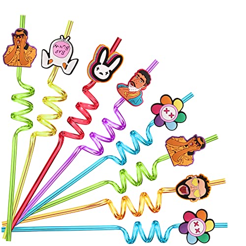 24 Bad Bunny Party Favors Reusable Drinking Straws 6 Designs Great for Bad Bunny Birthday Party Supplies with 2 Cleaning Brushes