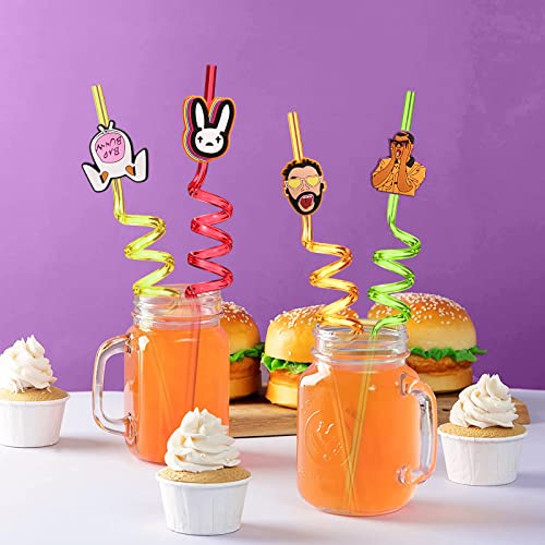 24 Bad Bunny Party Favors Reusable Drinking Straws 6 Designs Great for Bad Bunny Birthday Party Supplies with 2 Cleaning Brushes