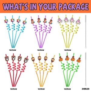 24 Bad Bunny Party Favors Reusable Drinking Straws 6 Designs Great for Bad Bunny Birthday Party Supplies with 2 Cleaning Brushes