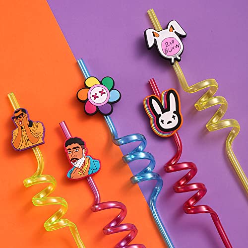 24 Bad Bunny Party Favors Reusable Drinking Straws 6 Designs Great for Bad Bunny Birthday Party Supplies with 2 Cleaning Brushes