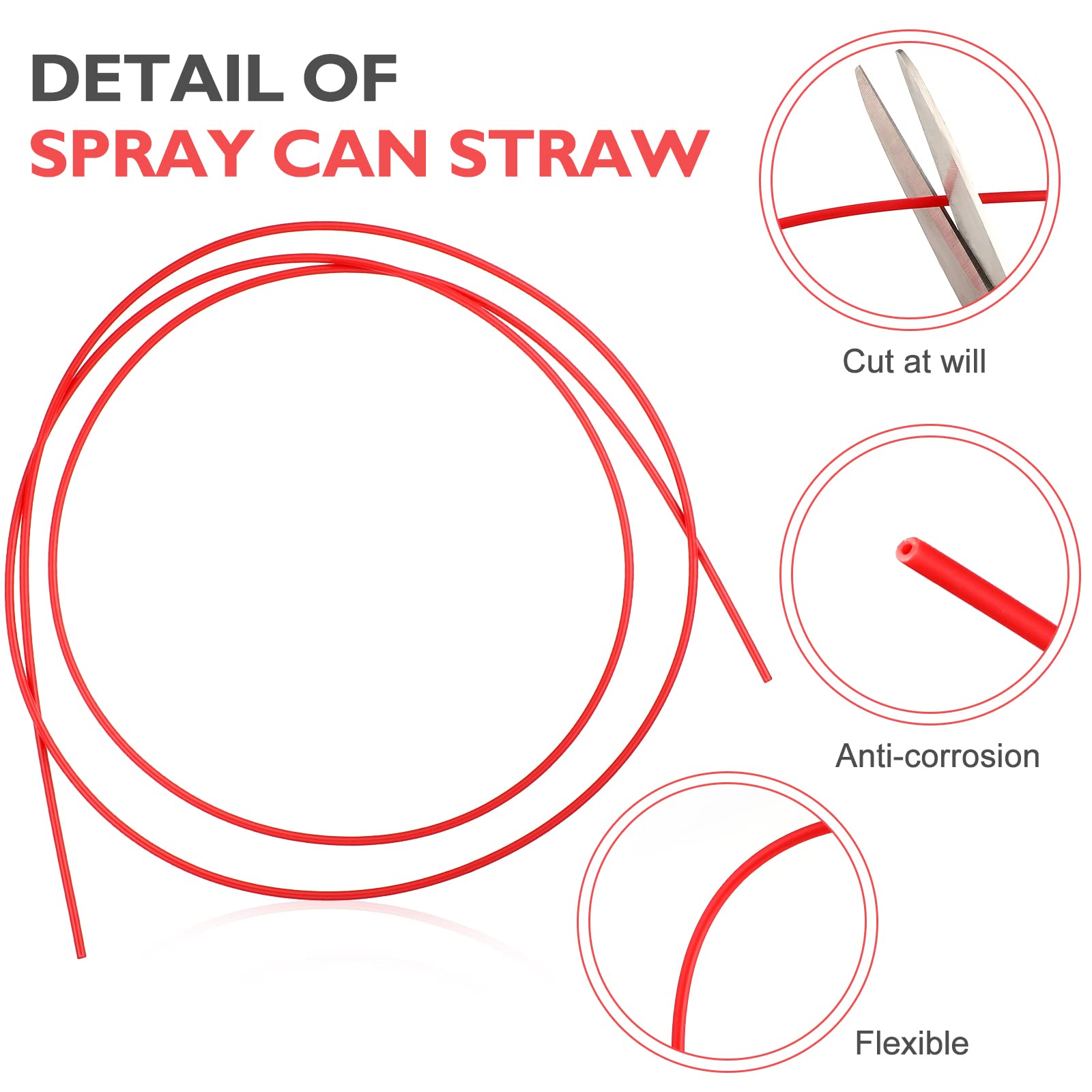 Spray Can Replacement Straws Flexible Spray Can Straws Red Plastic Extension Straws, 51.1 Inches, 4 Count