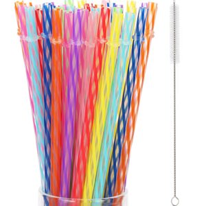 jovitec 50 pieces reusable drinking straw thick plastic straws with cleaning brush straw cleaner (11 inch, multi color 2)