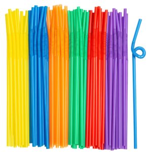 Comfy Package, [300 Pack] Long Flexible Disposable Plastic Drinking Straws - 10.02" High - Assorted Colors