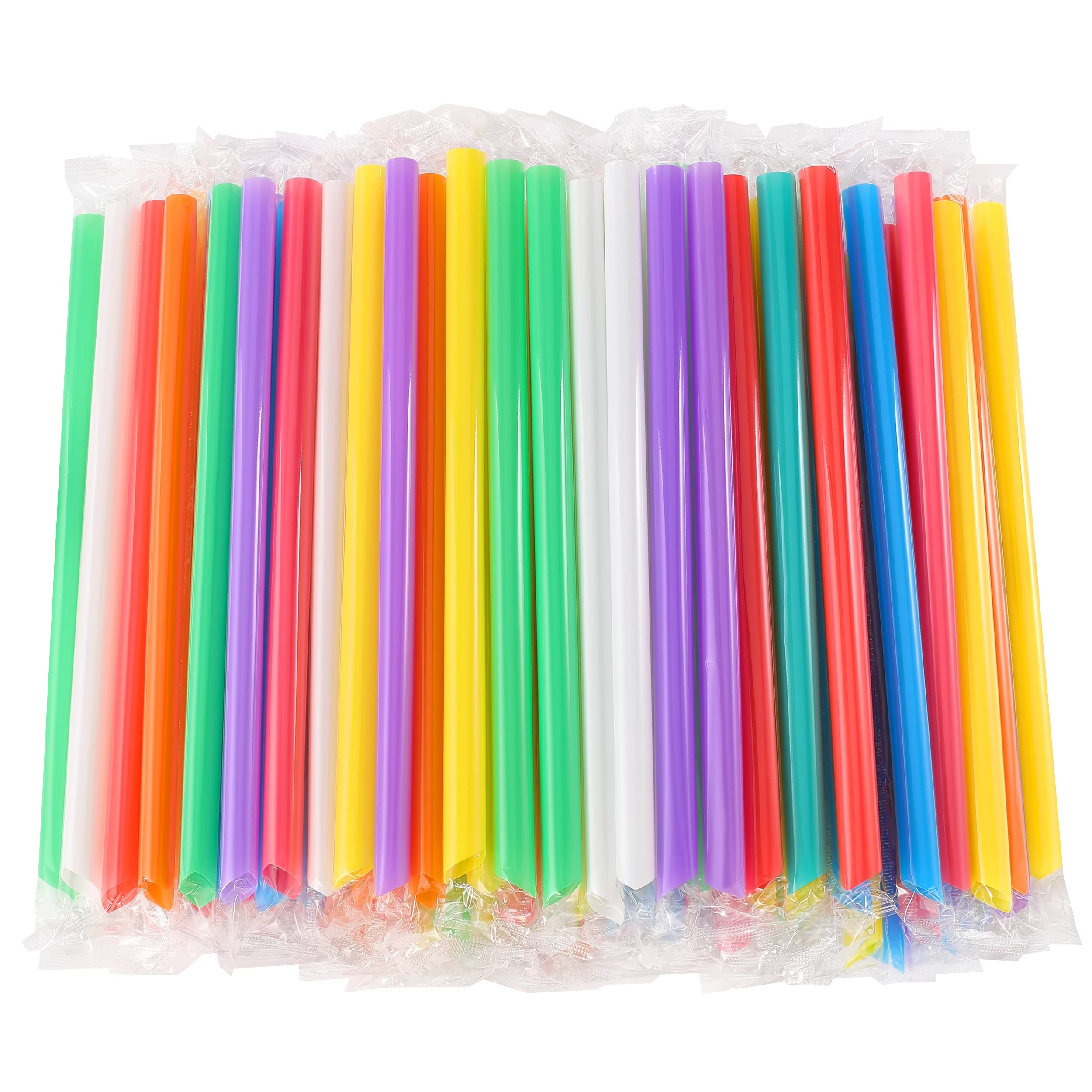 RENYIH 100 Pcs Smoothie Boba Individually Wrapped Straws, Jumbo Large Plastic Disposable Bubble Tea Milkshake Colorful Drinking Straws(0.43" Wide X 8.2" Long)