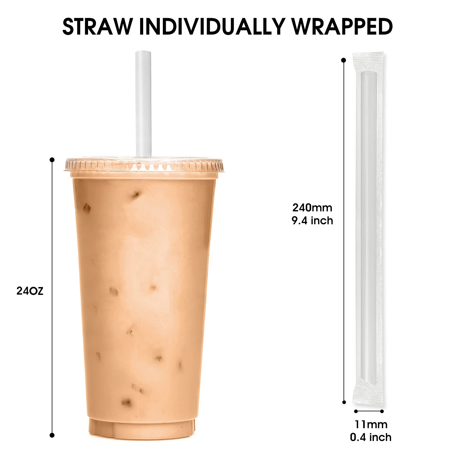 RENYIH 400 Pcs Clear Boba Straws Jumbo Smoothie Straws,Individually Wrapped Disposable Plastic Large Wide-mouthed Milkshake Drinking Straws (0.43" Wide X 9.45" Long)