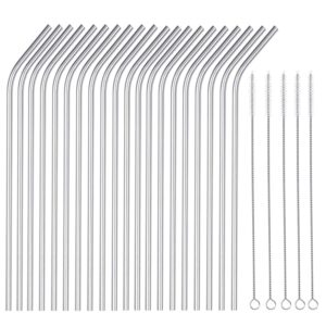 okgd 25 piece set stainless steel straws ultra long 10.5 inch drinking metal straws reusable drinking straws for 20 30 oz (20 bent| 5 brushes)