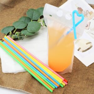 WTSHOP 100 Pack Drink Pouches with 100 Colorful Straws, Juice Pouches Bags with Straws, Smoothie Bags Cold & Hot Drinks Bags