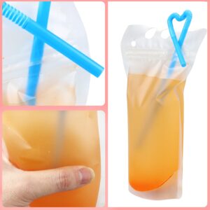 WTSHOP 100 Pack Drink Pouches with 100 Colorful Straws, Juice Pouches Bags with Straws, Smoothie Bags Cold & Hot Drinks Bags