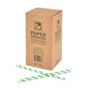 100% compostable paper straws disposable [7.75", green stripe, 250 count], paper straws for drinking, eco friendly, biodegradable, sturdy straws with soy-based ink by earth's natural alternative