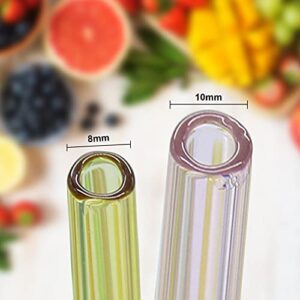 Reusable Glass Straws, 10mm Glass Drinking Straws, 6 Bent 6 Straight with 2 Cleaning Brushes, Non-Toxic, BPA Free Glass Straws for Beverages, Shakes, Milk Tea, Juices (Multicolor)