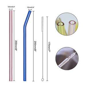 Reusable Glass Straws, 10mm Glass Drinking Straws, 6 Bent 6 Straight with 2 Cleaning Brushes, Non-Toxic, BPA Free Glass Straws for Beverages, Shakes, Milk Tea, Juices (Multicolor)