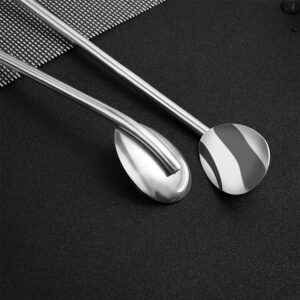 8 Pcs Stainless Steel Straws Spoons, Reusable Metall Straws Spoon with 2 Cleaning Brushes, 2 in 1 Snow Cone Straws Drinking Reusable Stainless Steel Ice Tea Long Spoons Straws for Cocktail Milkshake