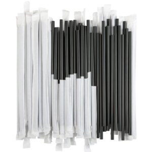 disposable plastic drinking straws - individually paper wrapped (black, 500)