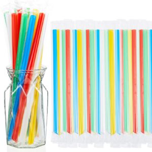 tessco 600 pcs smoothie straws boba straw bulk disposable bubble tea straws plastic individually wrapped colorful large straws for tall homemade milkshakes 0.43 x 9.84 inch