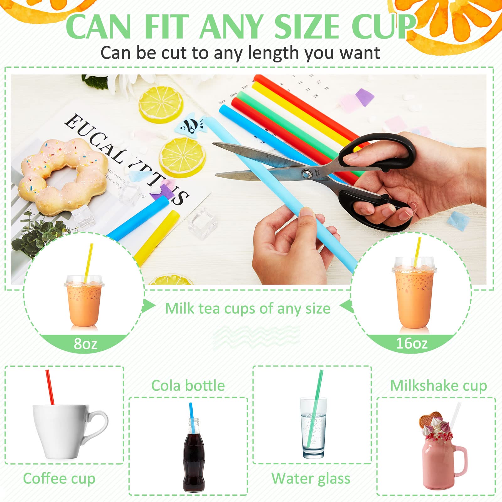 Tessco 600 Pcs Smoothie Straws Boba Straw Bulk Disposable Bubble Tea Straws Plastic Individually Wrapped Colorful Large Straws for Tall Homemade Milkshakes 0.43 x 9.84 Inch