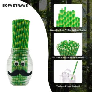 Green Bamboo Paper Straws, 100 Pieces Bamboo Printed Disposable Biodegradable Paper Drinking Straws for Cocktail, Party Decoration