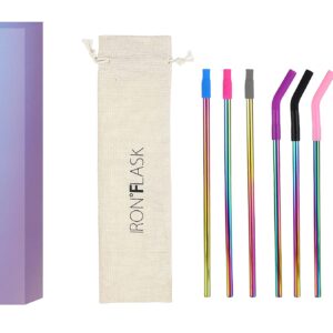 IRON °FLASK Reusable Straws - 6 Stainless Steel or Plastic Straw w/Bendy Silicone Tips, 3 Cleaning Brushes & Travel Case - Drinking Straw for Water Bottles,Tumblers & Thermos - Dishwasher Safe