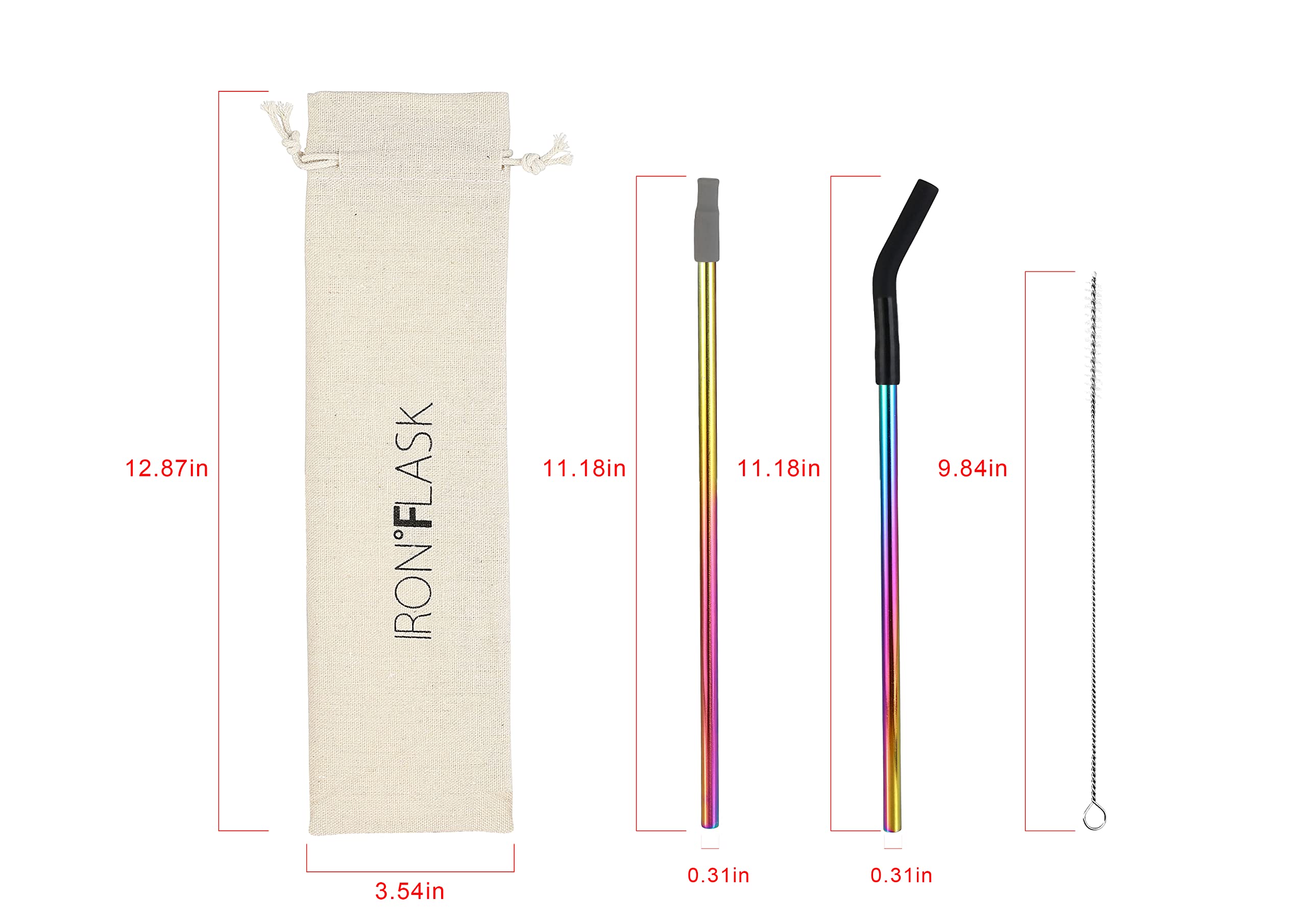 IRON °FLASK Reusable Straws - 6 Stainless Steel or Plastic Straw w/Bendy Silicone Tips, 3 Cleaning Brushes & Travel Case - Drinking Straw for Water Bottles,Tumblers & Thermos - Dishwasher Safe