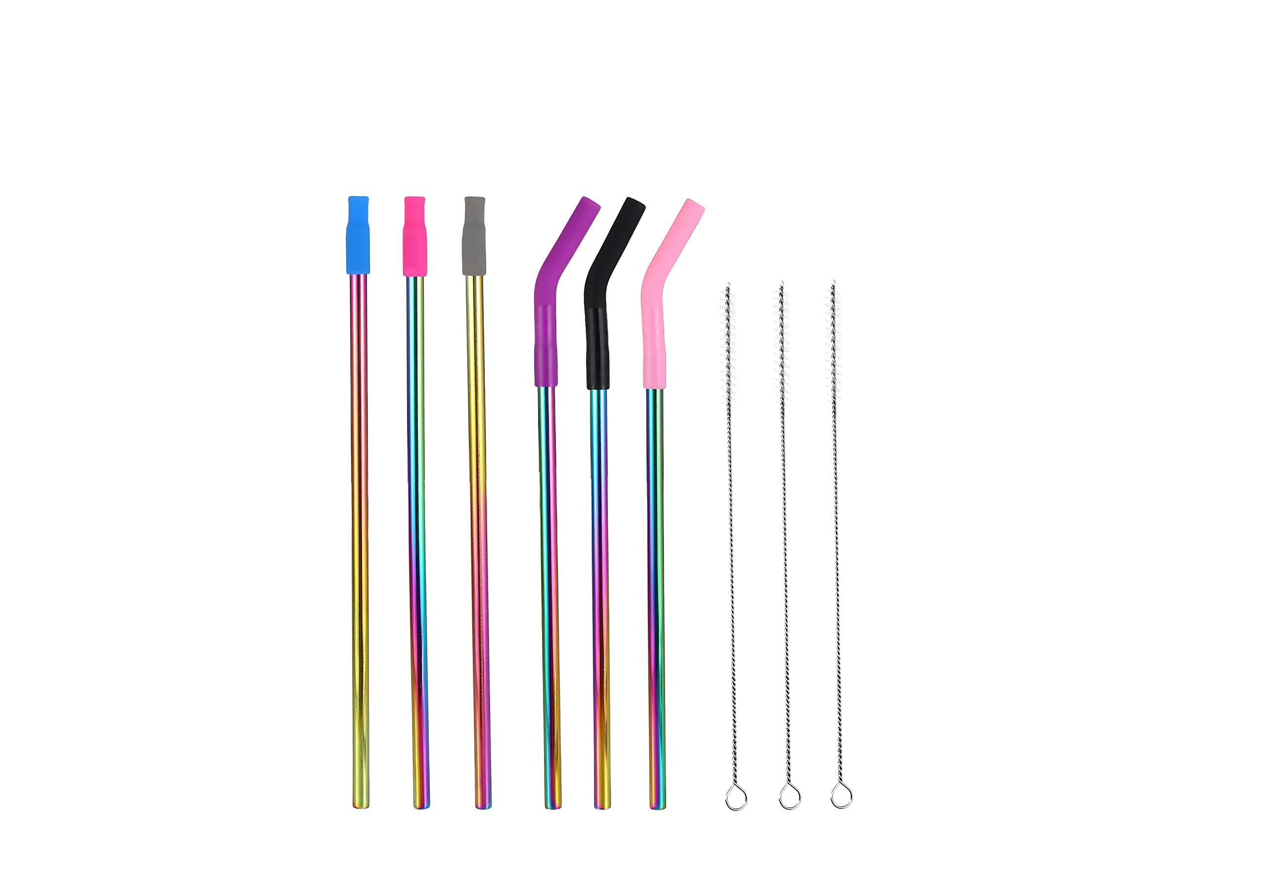 IRON °FLASK Reusable Straws - 6 Stainless Steel or Plastic Straw w/Bendy Silicone Tips, 3 Cleaning Brushes & Travel Case - Drinking Straw for Water Bottles,Tumblers & Thermos - Dishwasher Safe