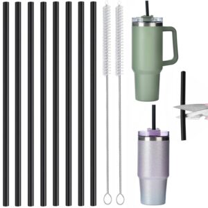 8 pack replacement straws for 40 oz stanley adventure travel tumbler cup, reusable straws black silicone straws with cleaning brush, compatible with 40oz 30oz 20oz 14oz stanley water jug, 12inch