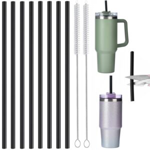 8 Pack Replacement Straws for 40 oz Stanley Adventure Travel Tumbler Cup, Reusable Straws Black Silicone Straws with Cleaning Brush, Compatible with 40oz 30oz 20oz 14oz Stanley Water Jug, 12inch