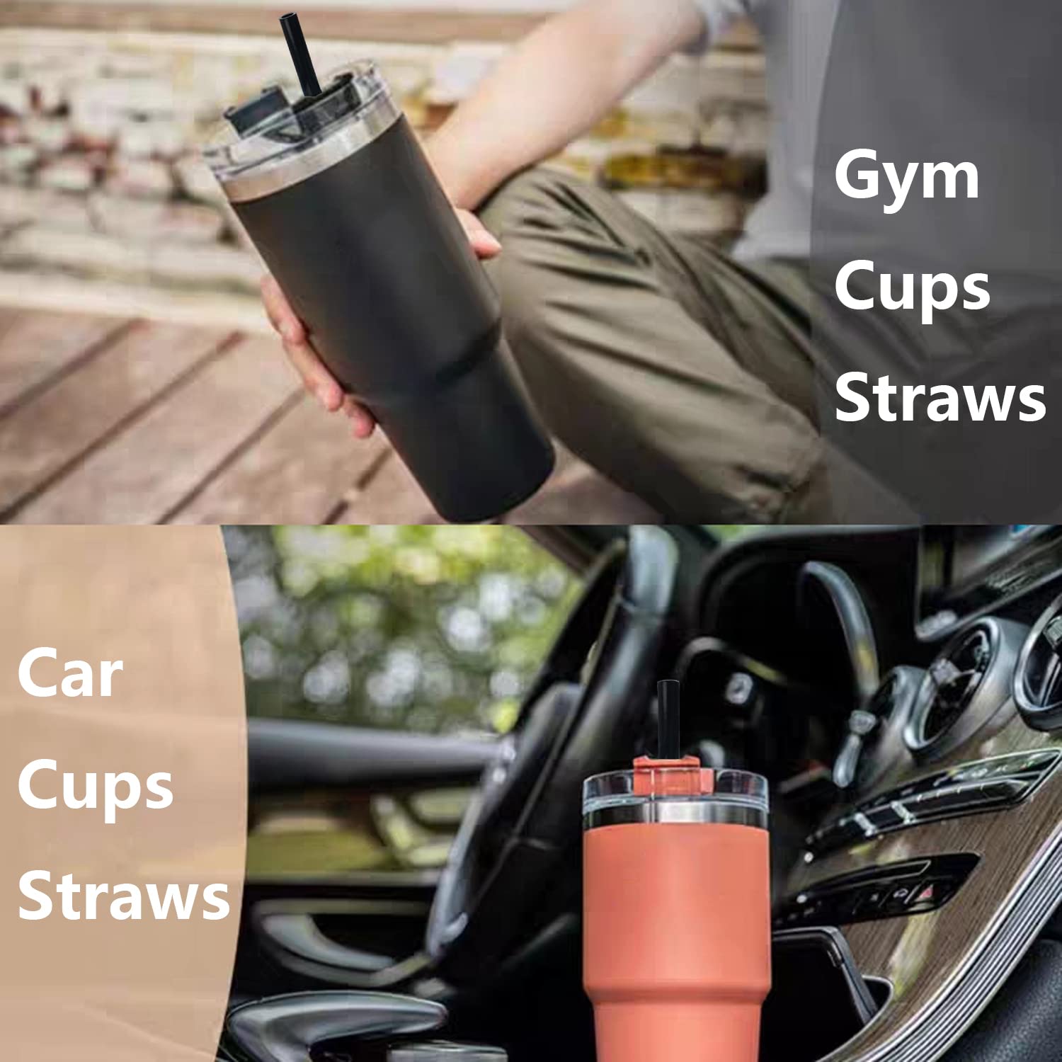 8 Pack Replacement Straws for 40 oz Stanley Adventure Travel Tumbler Cup, Reusable Straws Black Silicone Straws with Cleaning Brush, Compatible with 40oz 30oz 20oz 14oz Stanley Water Jug, 12inch