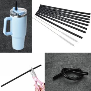 8 Pack Replacement Straws for 40 oz Stanley Adventure Travel Tumbler Cup, Reusable Straws Black Silicone Straws with Cleaning Brush, Compatible with 40oz 30oz 20oz 14oz Stanley Water Jug, 12inch