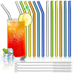 panesor glass straws, 12pcs reusable drinking straws with 4 cleaning brushes 8.5''x10 mm multi-color 6 straight and 6 bent replacement for milkshakes coffee drinks smoothies juice 20 24 30oz tumbler
