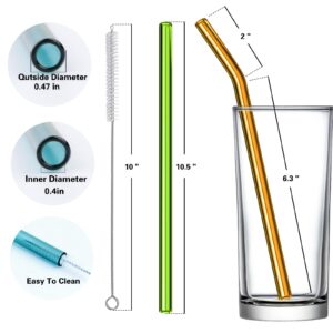 Panesor Glass Straws, 12PCS Reusable Drinking Straws with 4 Cleaning Brushes 8.5''x10 MM Multi-color 6 Straight and 6 Bent Replacement for Milkshakes Coffee Drinks Smoothies Juice 20 24 30oz Tumbler