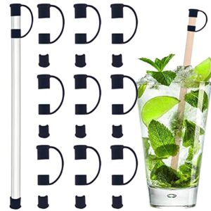 jpgdn 24pcs/pack 10mm silicone straw tips covers cap topper black for 9-10mm big large wide reusable or stainless steel straw or stanley cups food grade dust-proof straw plugs home kitchen accessories