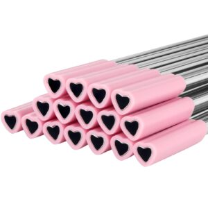 jutom 8 pack heart shaped stainless steel straws with silicone tips reusable heart straws cute straws with 2 cleaning brushes for hot cold drinks valentine's day bridal shower wedding (pink)