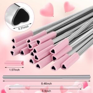 Jutom 8 Pack Heart Shaped Stainless Steel Straws with Silicone Tips Reusable Heart Straws Cute Straws with 2 Cleaning Brushes for Hot Cold Drinks Valentine's Day Bridal Shower Wedding (Pink)