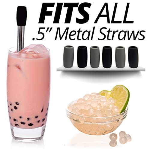 Friendly Straw 6 Pack Metal Straw Covers, Silicone Tips for .5" Wide Boba Stainless Steel Metal Straws (Dark Colors)