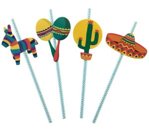 fiesta party straws | mexican decorations | final fiesta bachelorette party supplies | set of 32, pre-assembled paper straws