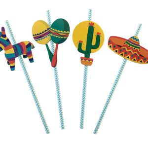 Fiesta Party Straws | Mexican Decorations | Final Fiesta Bachelorette Party Supplies | Set of 32, PRE-ASSEMBLED Paper Straws