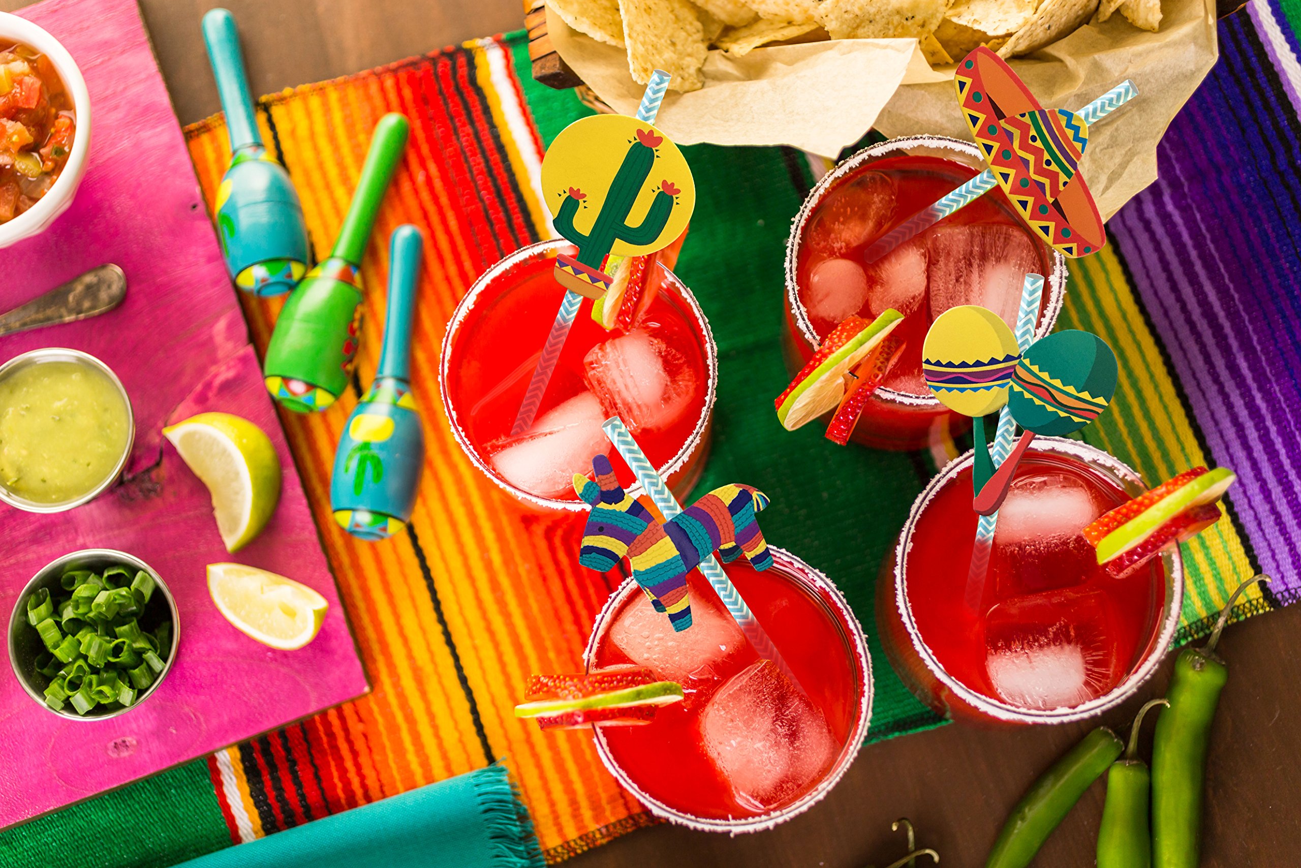 Fiesta Party Straws | Mexican Decorations | Final Fiesta Bachelorette Party Supplies | Set of 32, PRE-ASSEMBLED Paper Straws