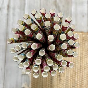 Rose Floral Paper Straws - Valentine Wedding Birthday Shower Supply - Pink Yellow Blue White - 7.75 Inches - 100 Pack - Outside the Box Papers Brand