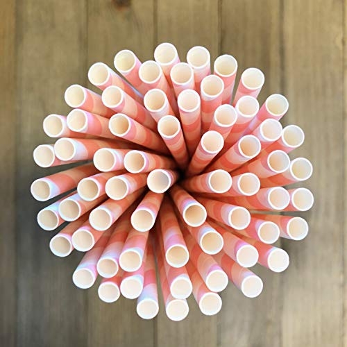 Striped Paper Straws - Valentine Wedding Birthday Party - Light Blush Pink White - 7.75 Inches - Pack of 50- Outside the Box Papers Brand
