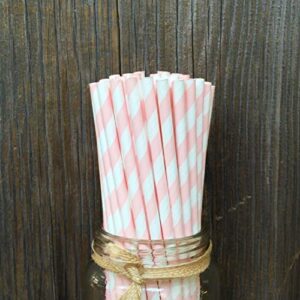Striped Paper Straws - Valentine Wedding Birthday Party - Light Blush Pink White - 7.75 Inches - Pack of 50- Outside the Box Papers Brand