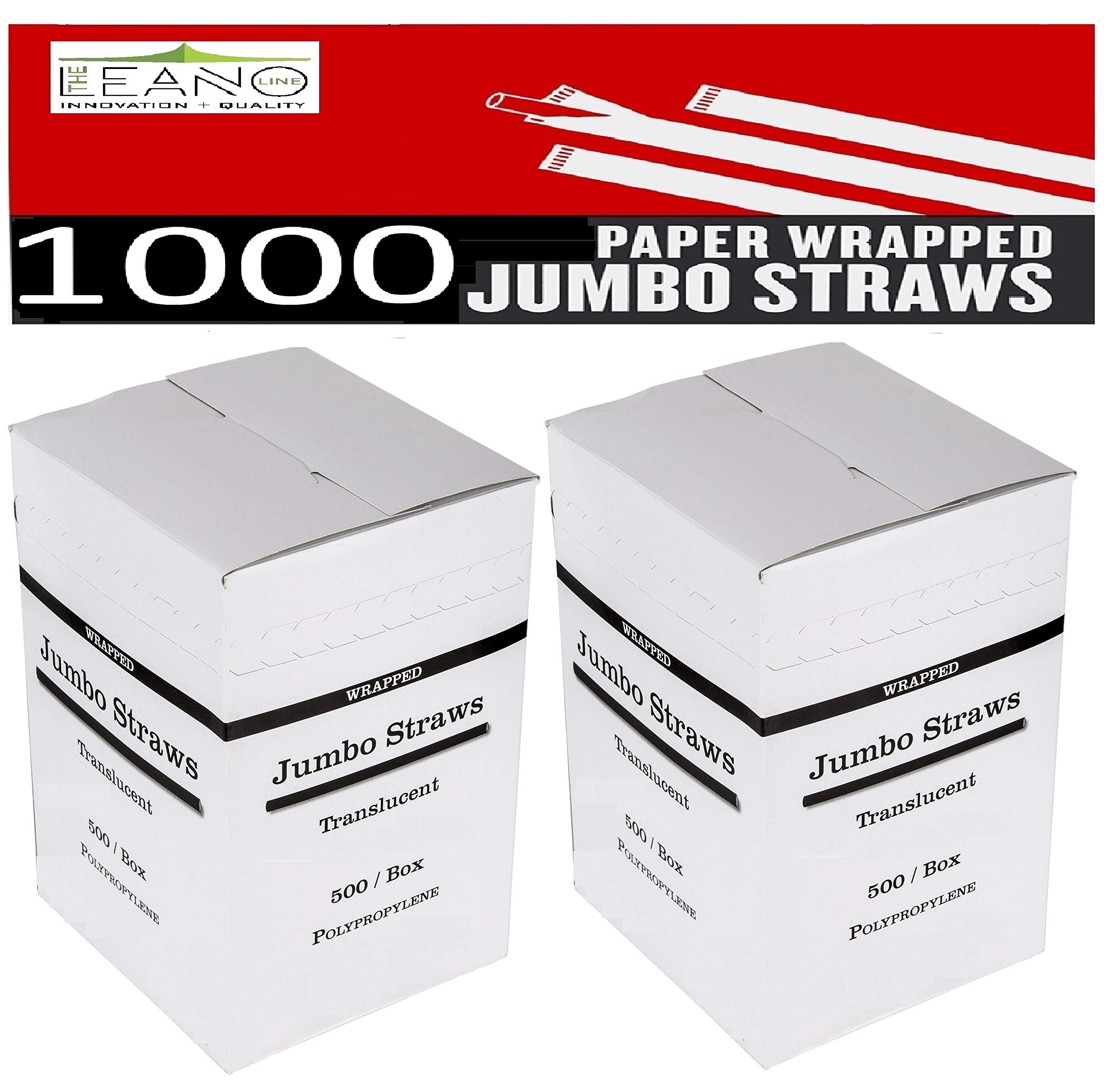 1000 Plastic Straws | 7.75 Inches (19.6 Cm) 2 X 500 Boxes Bulk Pack | Individually White Paper Wrapped Clear Drinking Straws | Disposable Jumbo Straws Flexible | Food Safe BPA Free [The Leano Line]