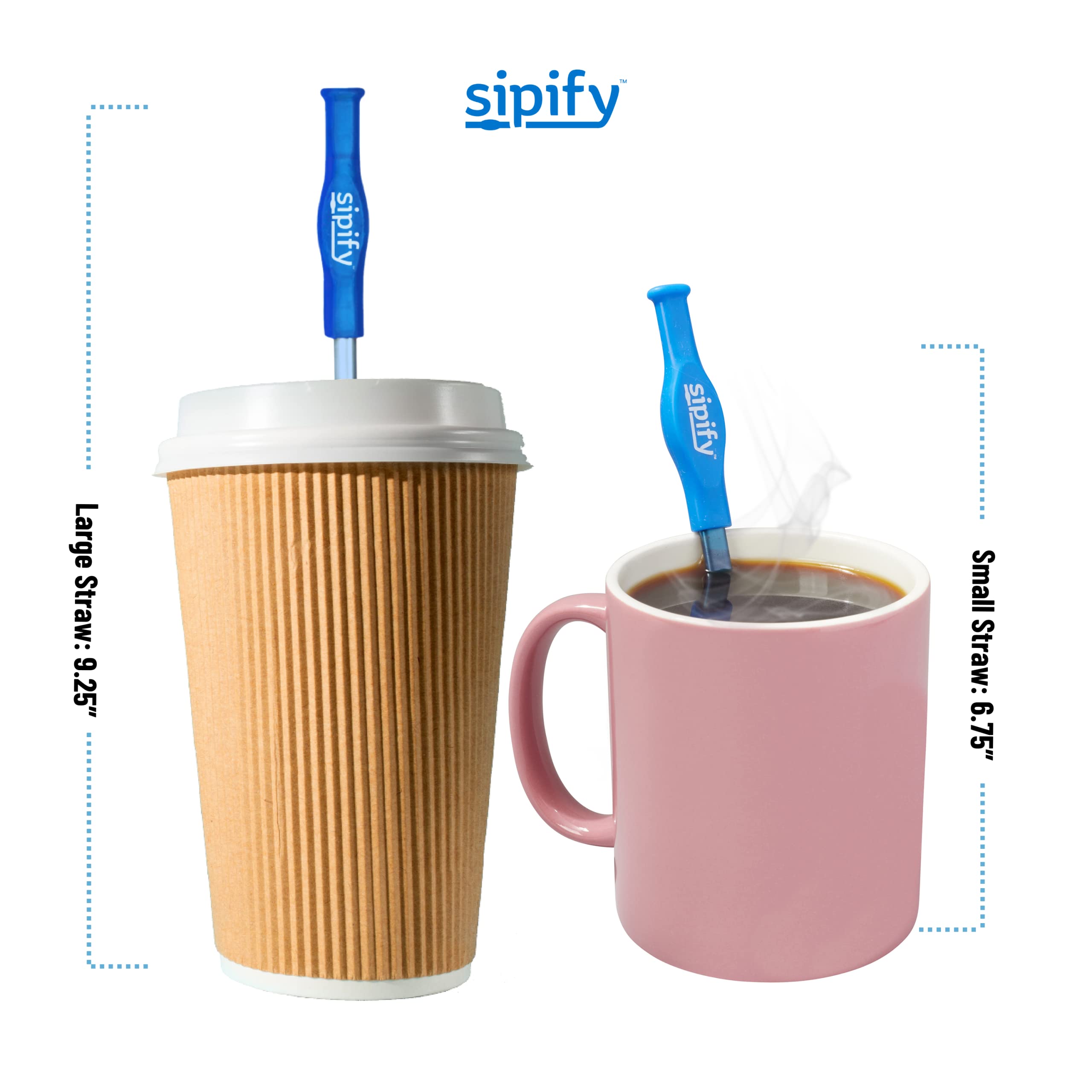 Protect Teeth from Coffee & Tea Stains - Flow Limiting Reusable Straws for Hot Drinks by Sipify - Stainless Steel Straws with Silicone Cover Aerate to Protect from Scalding - Dishwasher Safe - 2 Pack