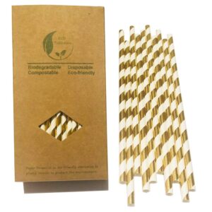 glistening gold striped paper straws for cake pops sticks, 100 pcs disposable drinking paper straw for wedding decorate, glittering color