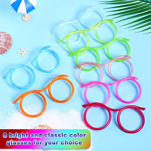 8 Pieces Silly Straw Glasses Eyeglasses Straws Eyeglasses Crazy Fun Loop Straws Novelty Drinking Eyeglasses Straw for Annual Meeting, Fun Parties, Birthday, Assorted Colors