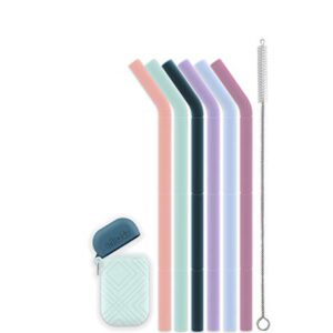 Ello Impact Silicone Fold & Store Straws with Carry Case, 6 Piece, Beach House