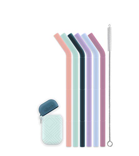 Ello Impact Silicone Fold & Store Straws with Carry Case, 6 Piece, Beach House