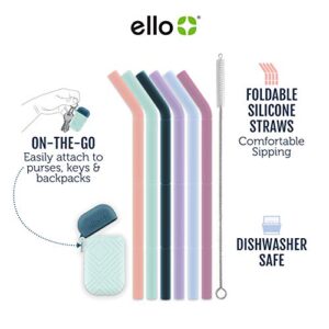 Ello Impact Silicone Fold & Store Straws with Carry Case, 6 Piece, Beach House