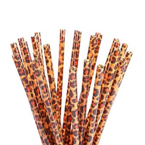 peiking 20pcs reusable leopard print plastic straws, leopard animal drinking straws and 1 cleaning brush for jungle animal birthday parties, animal birthday party favors
